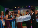 With CROWN FIRST SPARK MISS LIMBU Miss NILIMA MADEN  From Left Mr. Biswaraj Limbu (Chairman-YYA), Mr. Bhanendra Kumar Limbu (CMD-Spark Hydroelectric Company Limited) are giving away the Cheque of Rs. 50,000 (Cash Prize) to the Title winner Miss NILIMA MADEN (Limbu)